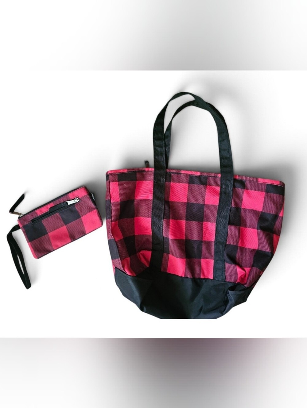 LL Bean Buffalo Plaid Tote (Medium) & Matching Wristlet